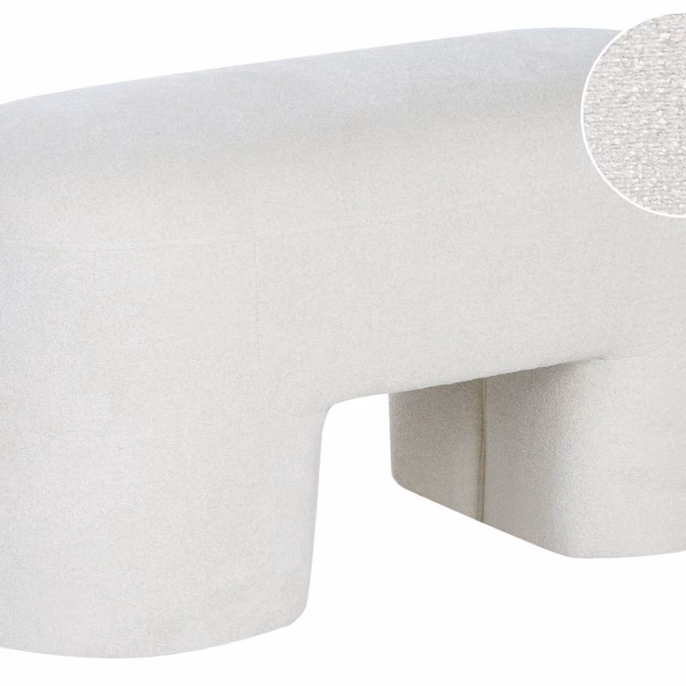 Wyld and Coco White Boucle Oval Bench Pouffe W: 88 cm, D: 39 cm, H: 46 cm – 2