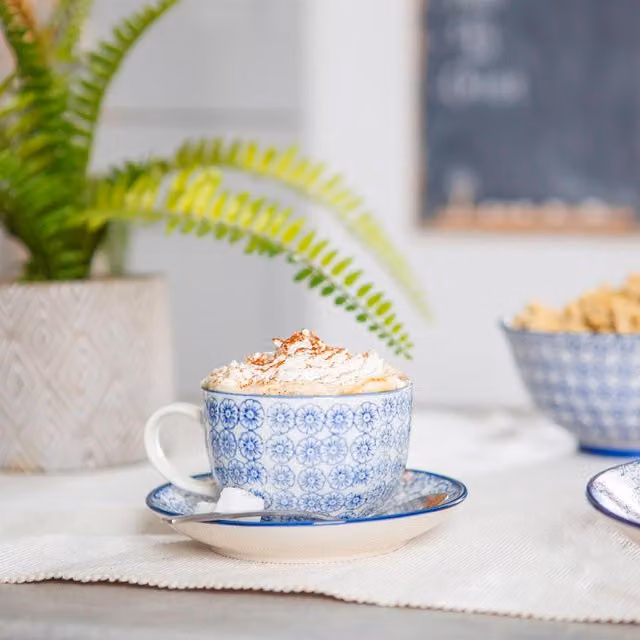 Nicola Spring Pack of 6 Blue Floral Porcelain Coffee Cups, 250ml