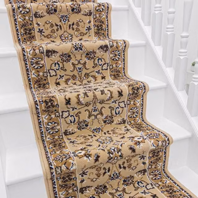 runrug Traditional Stair Runner Carpet in Beige, W: 80 cm, L: 480 cm