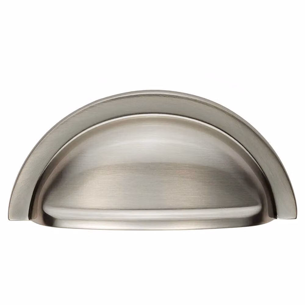 Loops 2 Pack Shell Cabinet Cup Pull Handles in Brushed Silver, 91 x 45 mm, 76 mm Fixing Centres – 2