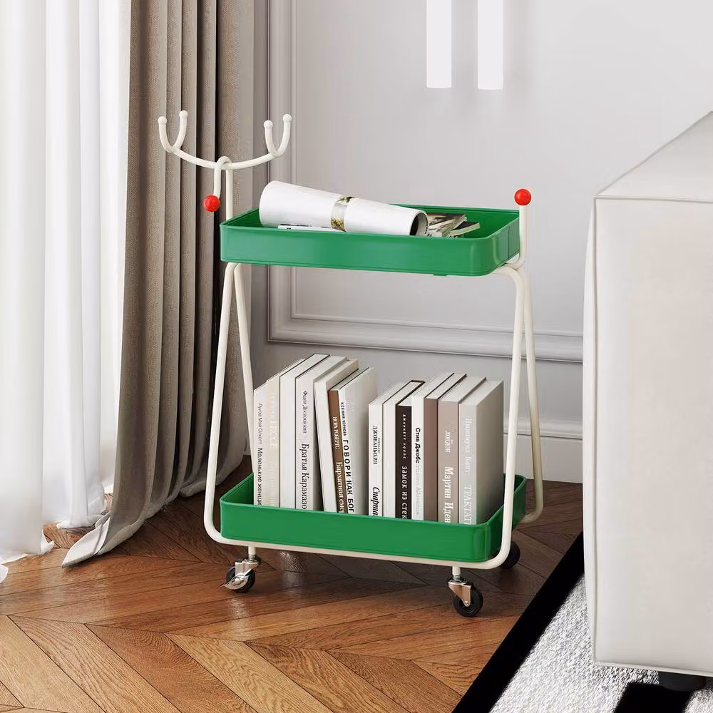 Gymax 2-Tier Reindeer Christmas Rolling Cart Side Table in Green – 5