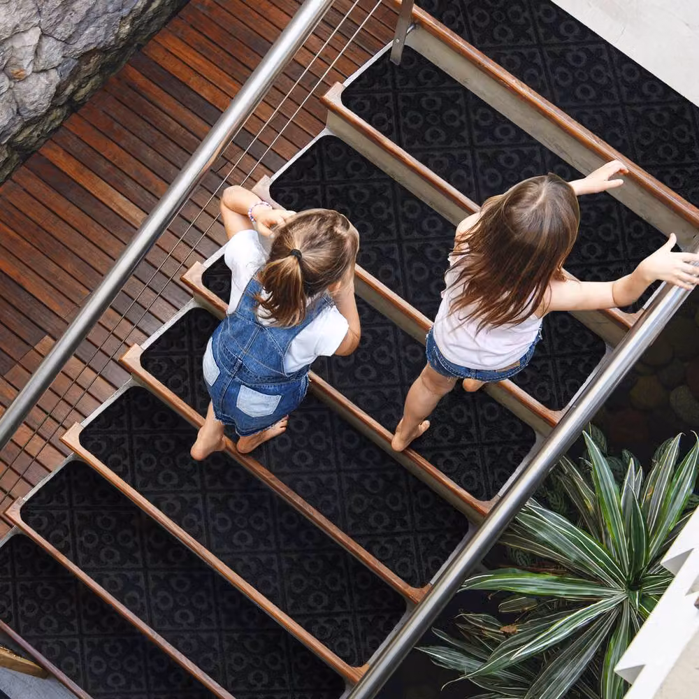 CASART 15-Piece Non-Slip Polyester Stair Mats in Black, W: 76 cm, D: 20 cm – 2