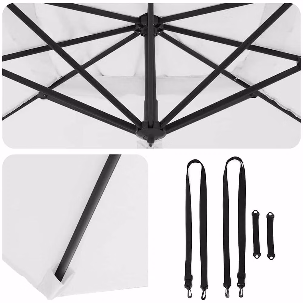 Berkfield Home Roma Cantilever Parasol in Sand Beige Aluminium, W/D/H: 285 x 285 x 265 cm – 4