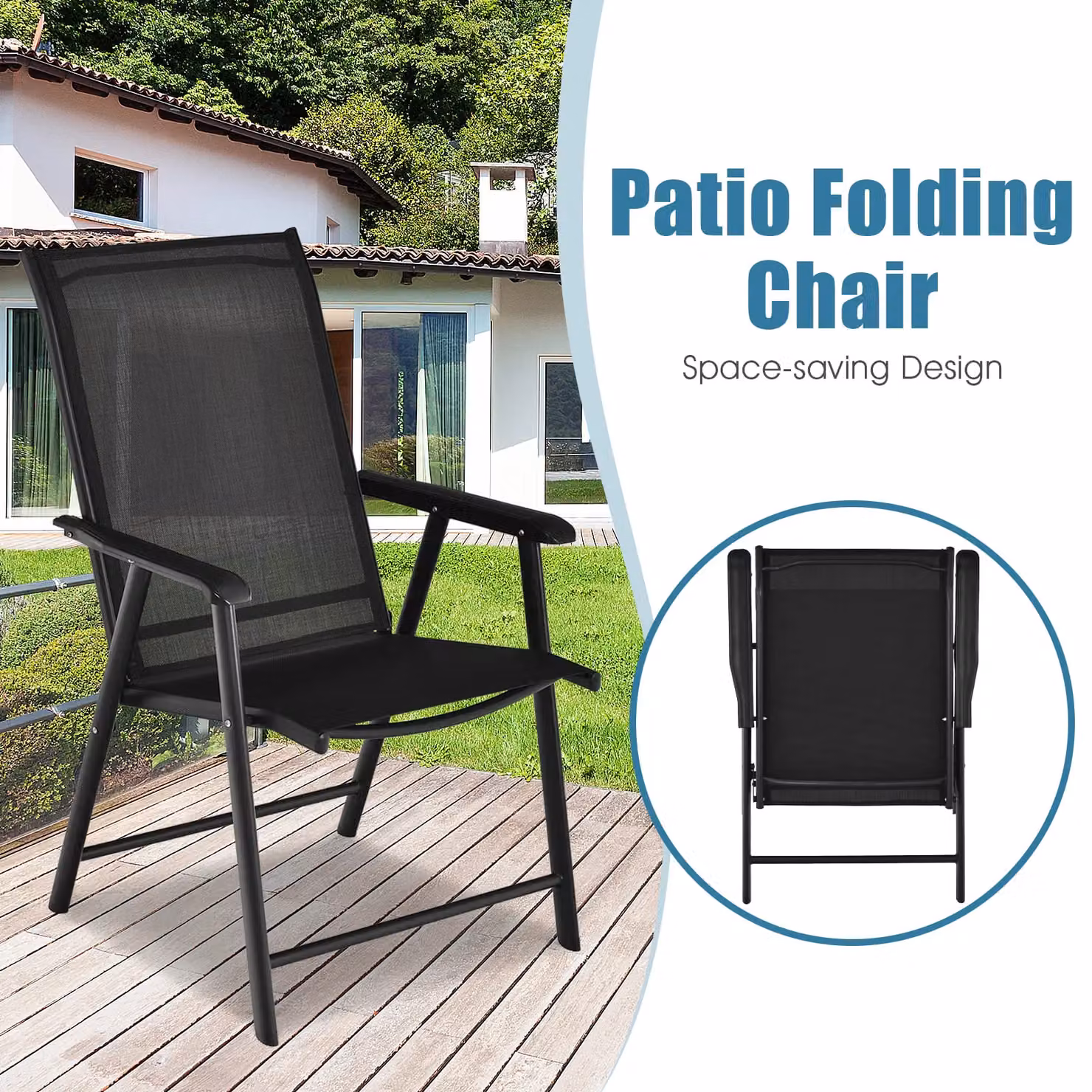 Costway Set of 4 Black Metal Folding Garden Chairs – 3