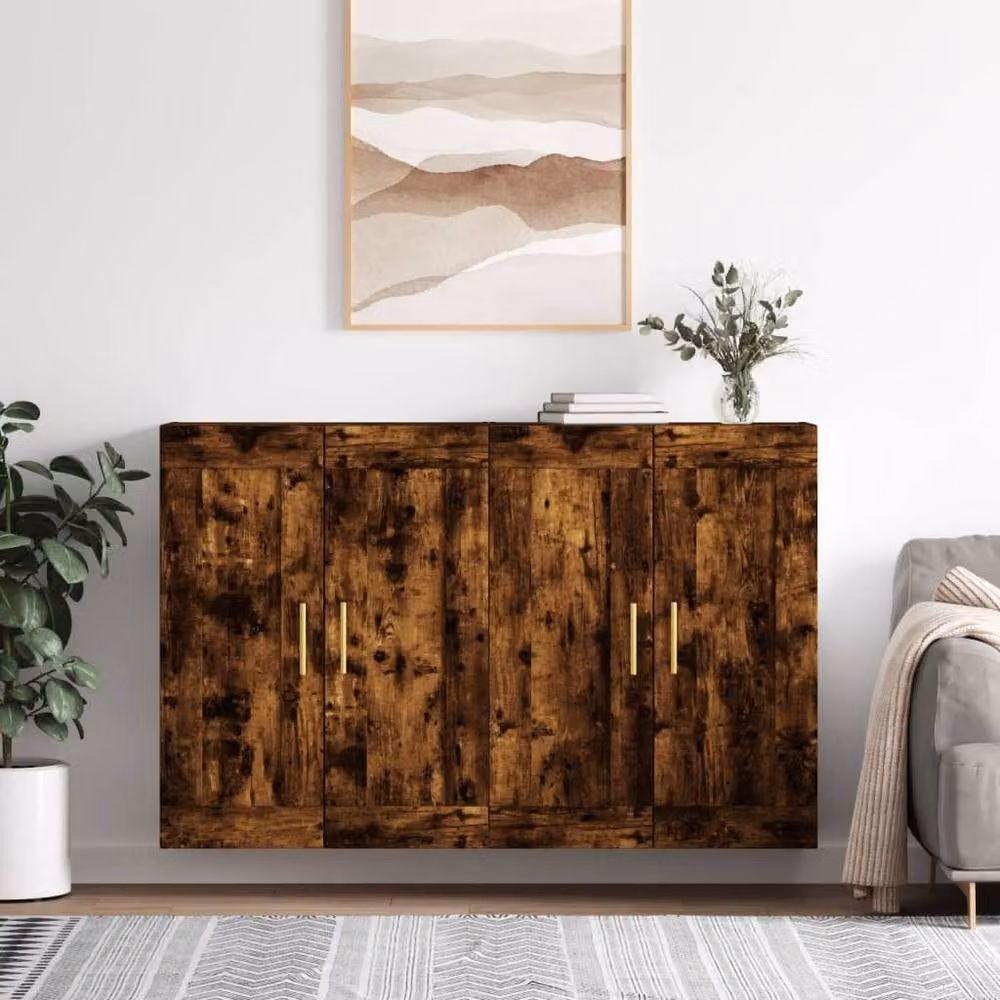Berkfield Home Wall Mounted Cabinets, 2 Piece Set in Smoked Oak Brown Engineered Wood – 2