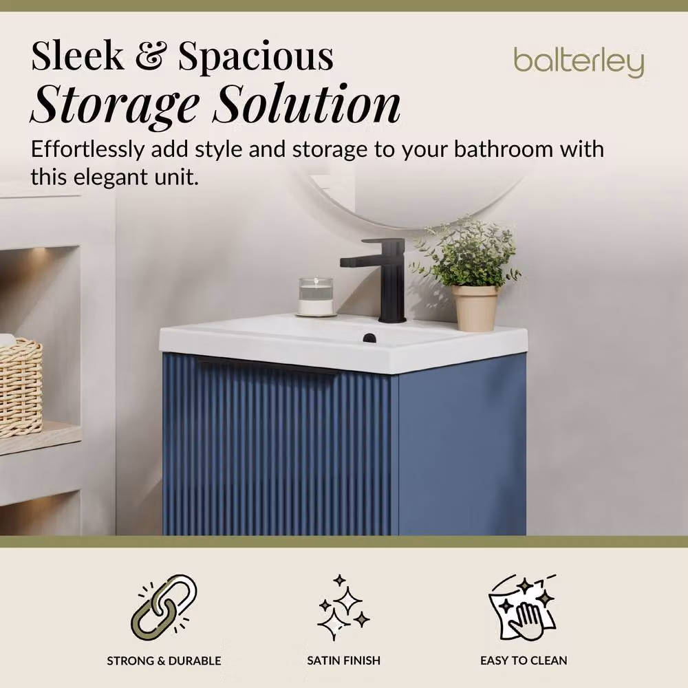 Balterley Front Wall Hung Single Drawer Vanity Basin Unit, Satin Blue, W: 50 cm, D: 39.9 cm, H: 50 cm – 2