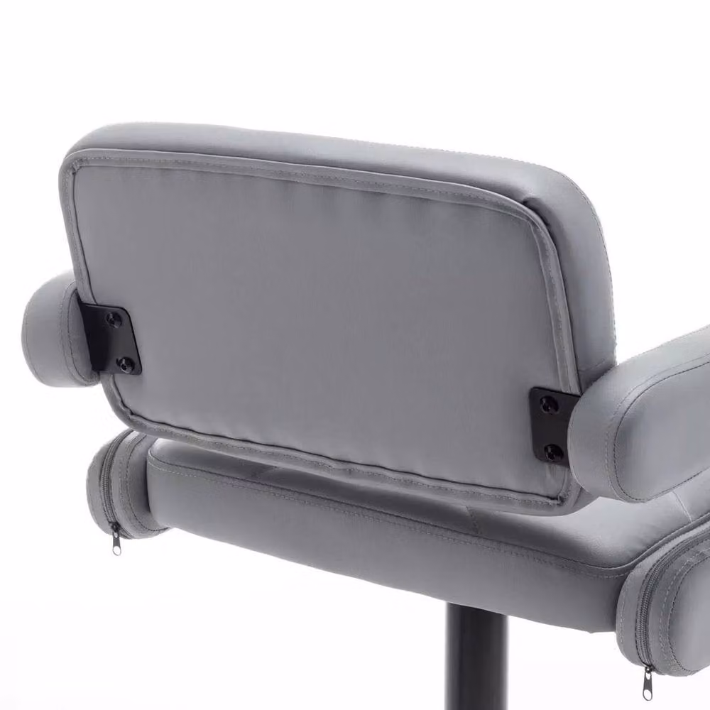 FLAVORA Grey Faux Leather Swivel Bar Stool with Gas Lift and Wide Seat – 2