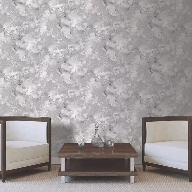 Debona Abstract Liquid Marble Effect Wallpaper in Silver and Grey