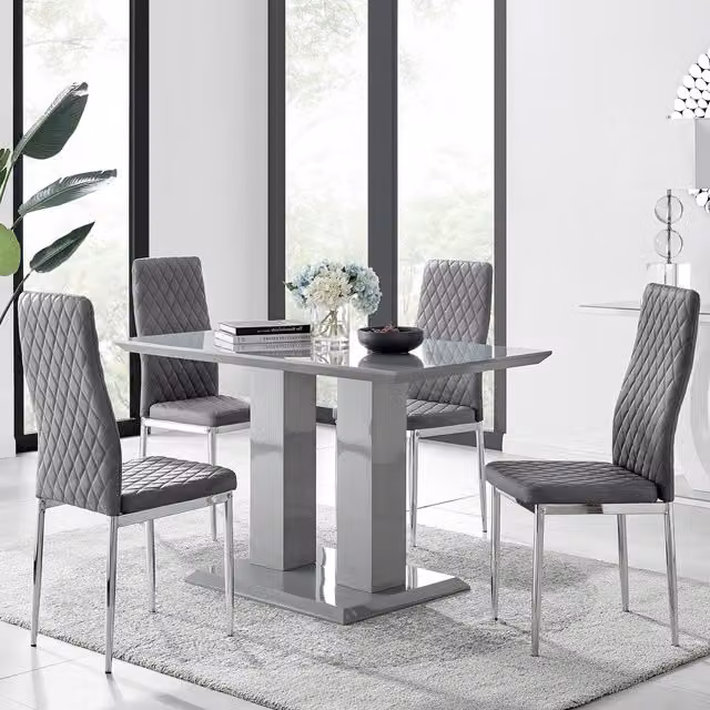 FurnitureboxUK Imperia Grey High Gloss Rectangular Dining Table and 4 Modern Milan Chairs Set – 1