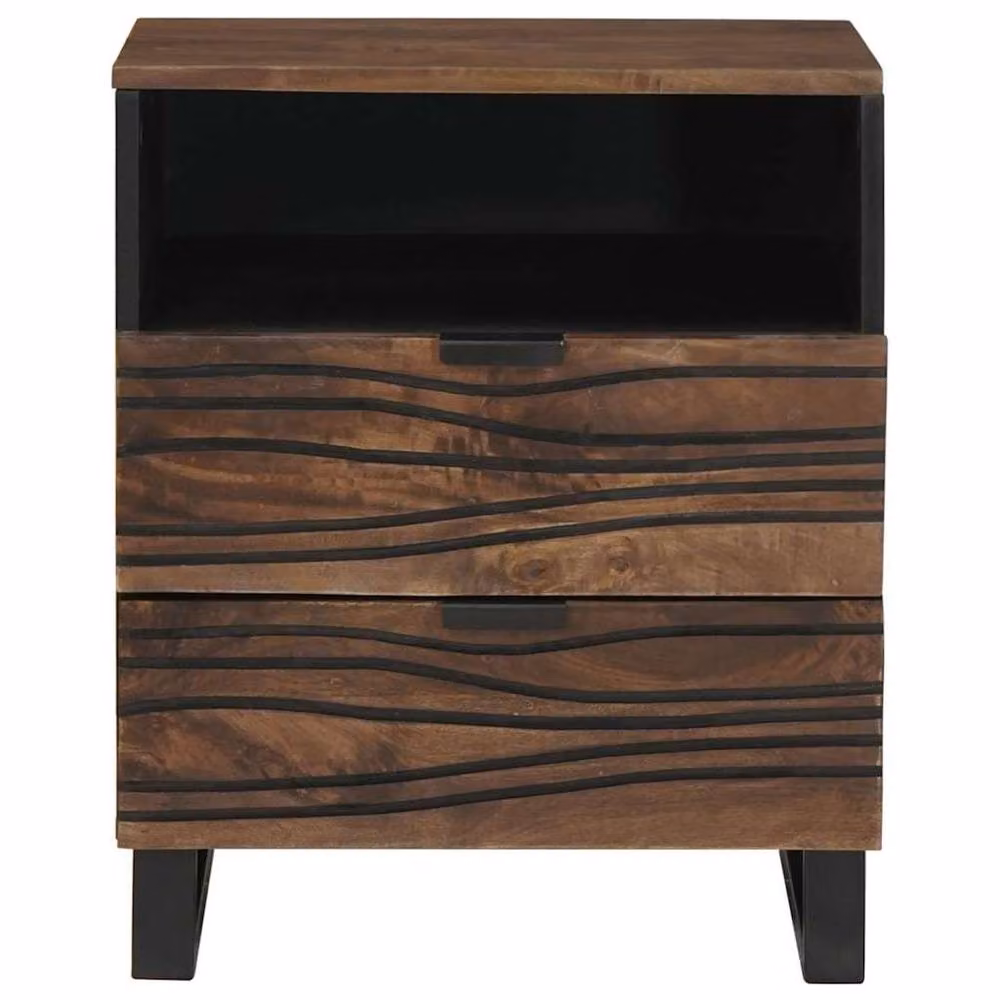 Berkfield Home Modern Bedside Cabinet in Walnut Brown and Black, W/D/H: 50 x 33 x 60 cm – 2