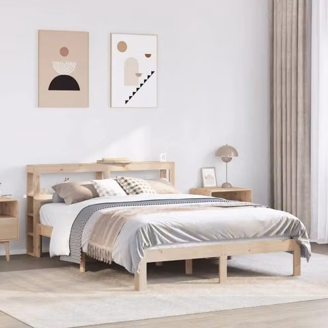 Berkfield Home Rustic Brown Solid Wood Bed Frame with Headboard and Side Compartments, W/D/H: 140 x 190 cm