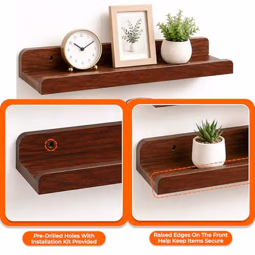 Innoteck Set of 2 Walnut MDF Floating Wall Shelves with U Shaped Design – 5