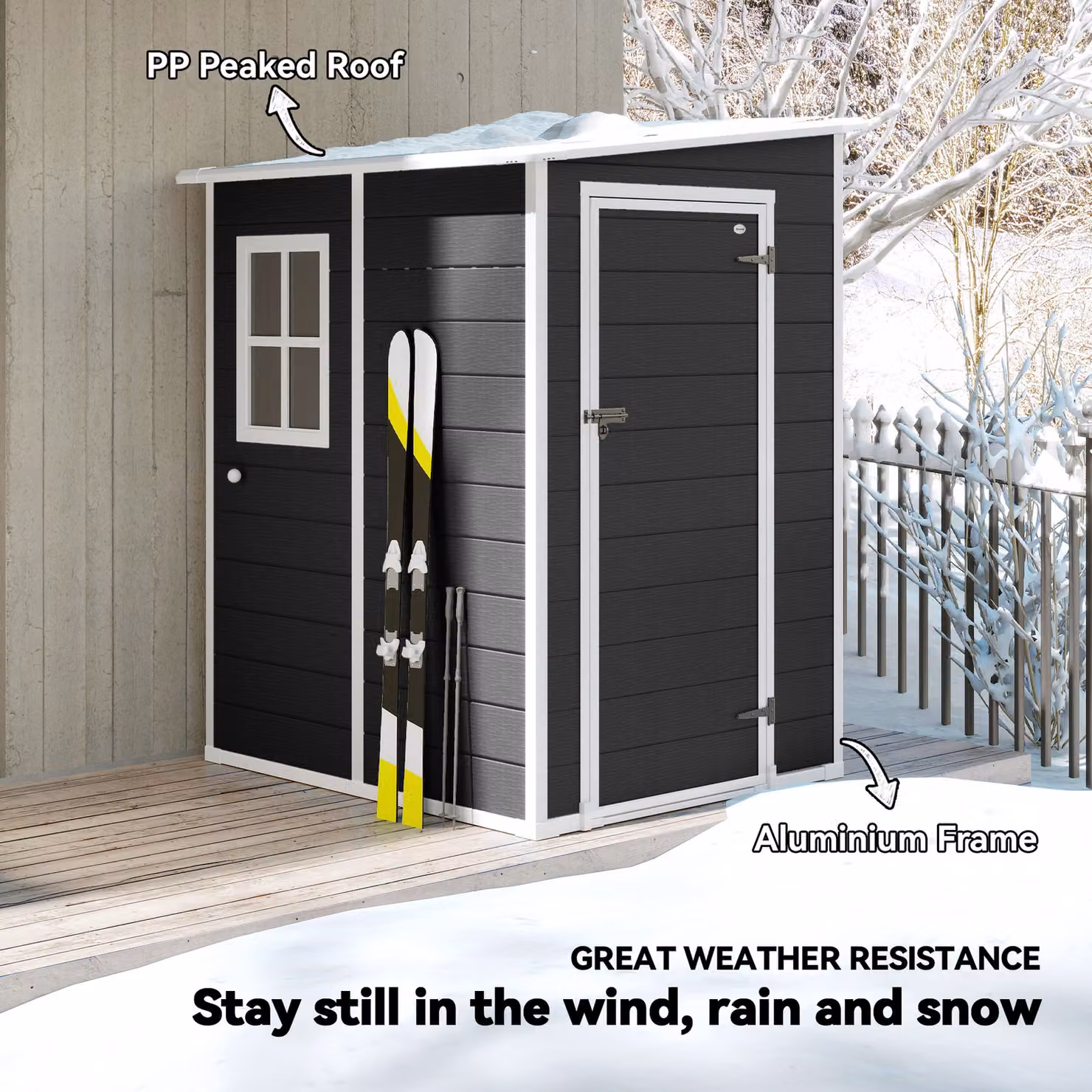Outsunny Black Lean-to Garden Storage Shed with Window and Lockable Single Door – 4