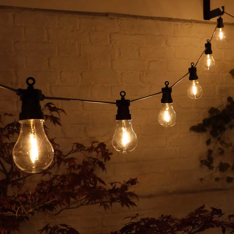 Noma Connectable LED Festoon Lights with 20 Warm White Glass Bulbs, 7.6m, Black