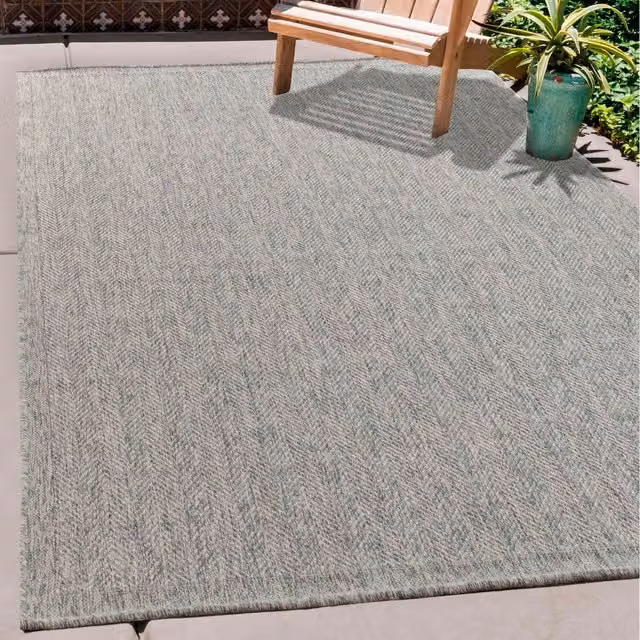 Desire Rugs Modern Herringbone Waterproof Indoor-Outdoor Rug, Silver, W: 160 cm, L: 230 cm