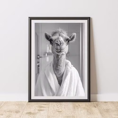 60 Second Makeover Camel Bathrobe Animal Print Paper Poster, W/H: 21.0 x 29.7 cm