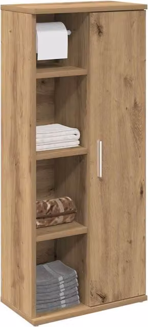 Berkfield Home Artisan Oak Bathroom Cabinet with Roll Holder, Brown, W/D/H: 39 x 22 x 90 cm – 1