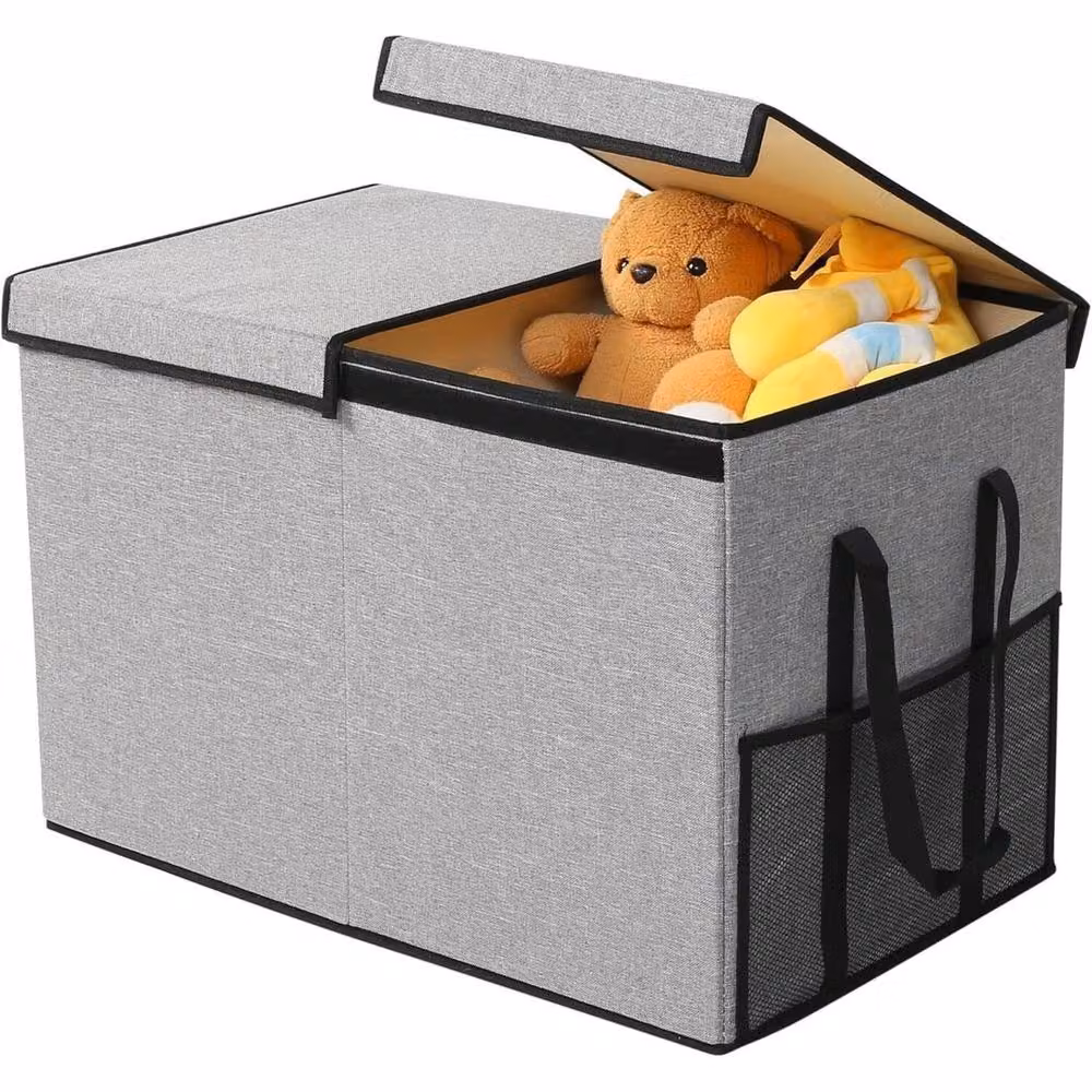 PAWNORA Large Collapsible Fabric Storage Box with Handles, Grey – 3