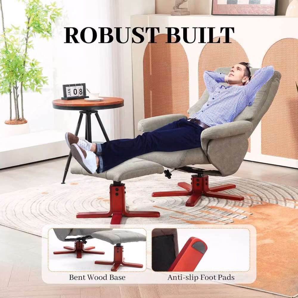 PAWNORA Grey Recliner Armchair with Matching Ottoman and Adjustable Backrest – 4