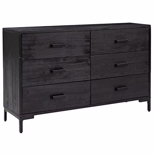 Bussandri Modern Black Solid Recycled Pinewood Sideboard W/D/H: 110 x 35 x 70 cm – 1