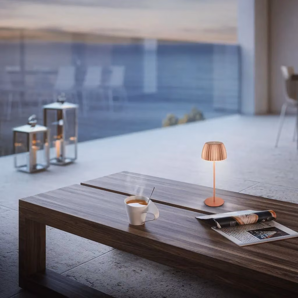 Briloner Riffle Rechargeable LED Table Lamp, Copper, H 36.5 cm x W 14.5 cm, IP44 Dimmable Touch Control – 6