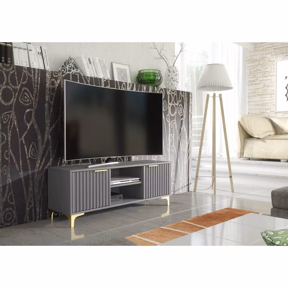 Creative Furniture Tide Crest TV Unit in Grey and Gold, W: 120 cm, D: 35 cm, H: 45 cm – 2