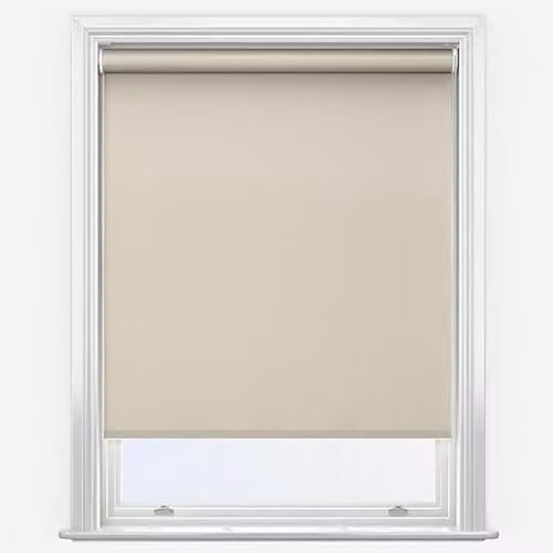 New Edge Blinds Linen Motorised Thermal Blackout Roller Blind in Beige, Width: 180 cm