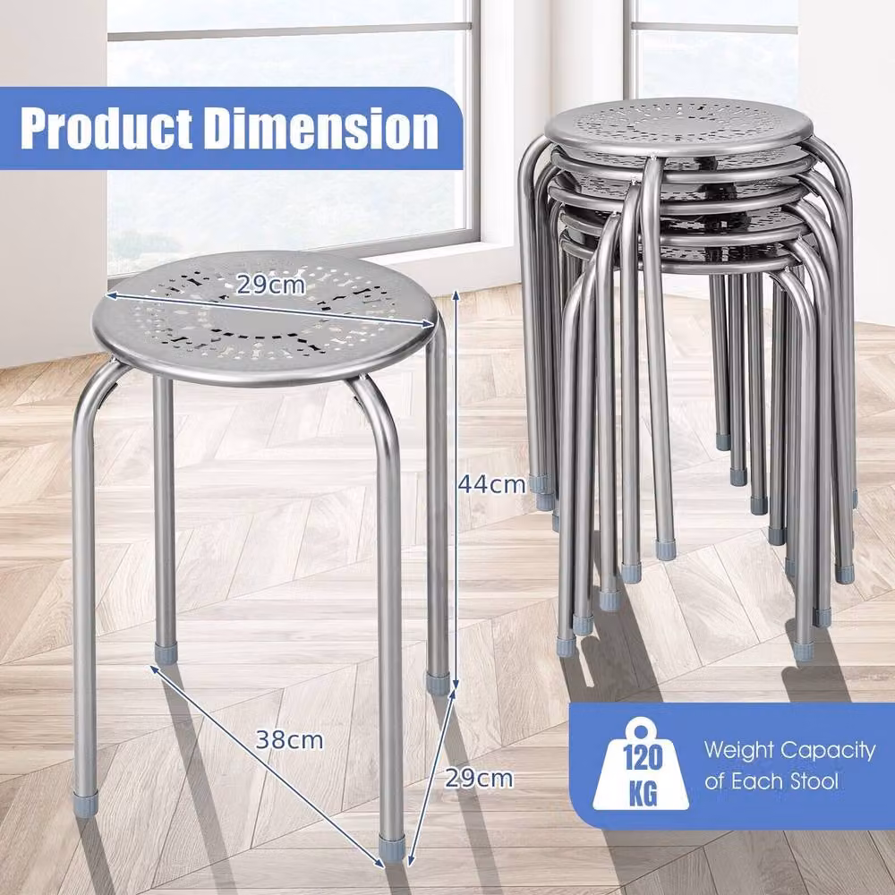 Costway Set of 6 Grey Metal Stacking Bar Stools with X-shape Connection – 2