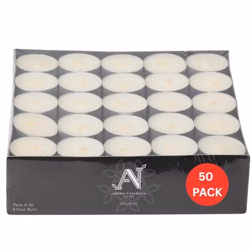 Aroma Naturals Unscented White Tealight Candles, Pack of 50, D3.72 x H2.5 cm – 3