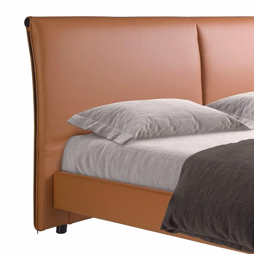 Angel Cerda Brown Leatherette Double Bed with Pine Base and Steel Legs, W: 180 cm, D: 200 cm, H: 110 cm – 4
