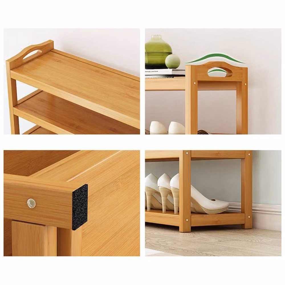 KORVIXA Bamboo Shoe Rack Organiser in Natural Beige, Width: 100 cm – 3