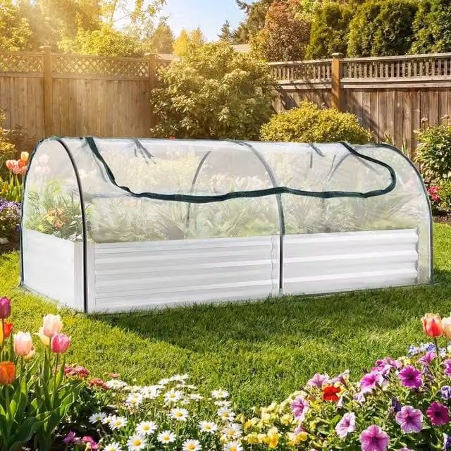 SPETLEK Silver Outdoor Rectangular Raised Flower Growing Box Kit, W/D/H: 202 x 101 x 81 cm – 1