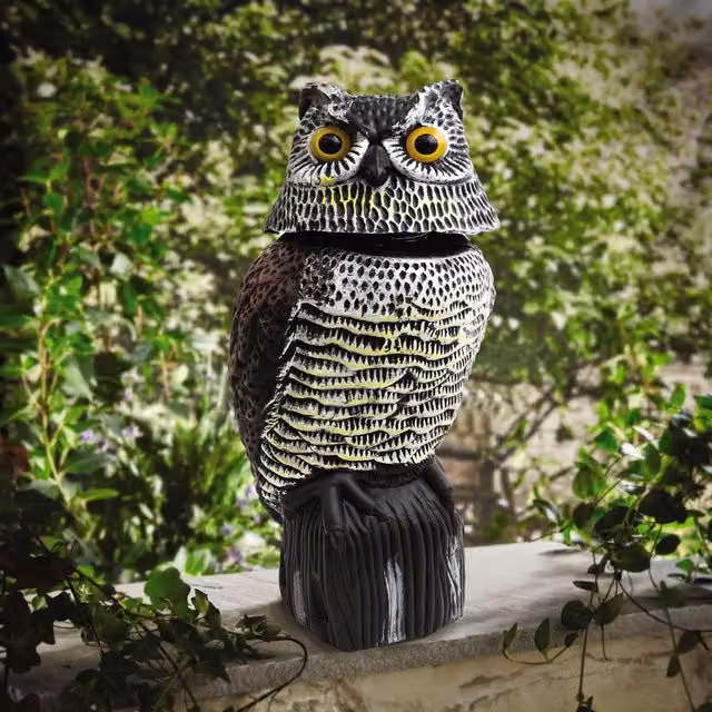 mysmartbuy Decoy Owl Bird Scarer, Lifelike Weatherproof Plastic Ornament with Reflective Eyes and 360 Degree Rotating Head, H: 39 cm x W: 18 cm x D: 18 cm