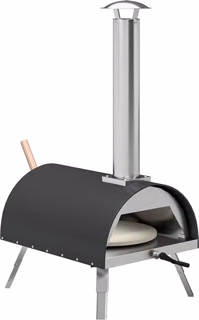 Outsunny Portable Pellet Wood Fired Outdoor Pizza Oven with 12 inch Rotating Stone, Stainless Steel Construction and Thermometer