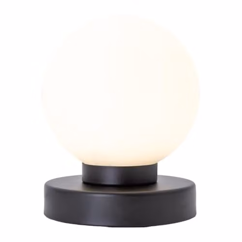 Happy Homewares Modern White Glass Sphere Table Lamp with Black Metal Base, H 16 cm x W 13 cm x D 13 cm