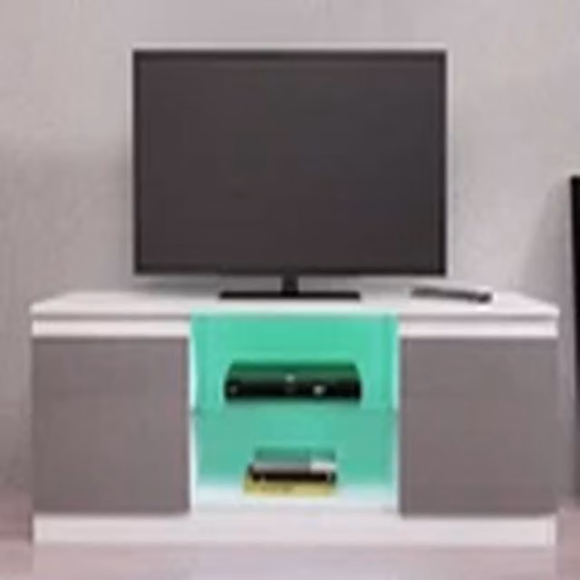 Kelvenix Modern High Gloss TV Unit Stand and Sideboard in Grey and White with Integrated Lighting, W/D/H: 120 x 40 x 2 cm