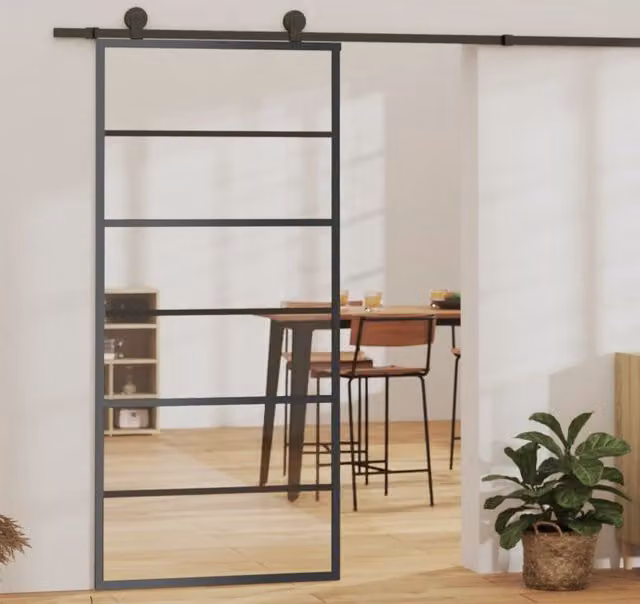 Berkfield Home Modern Sliding Door with Hardware Set, Black ESG Glass and Aluminium, W: 90 cm, H: 205 cm – 1