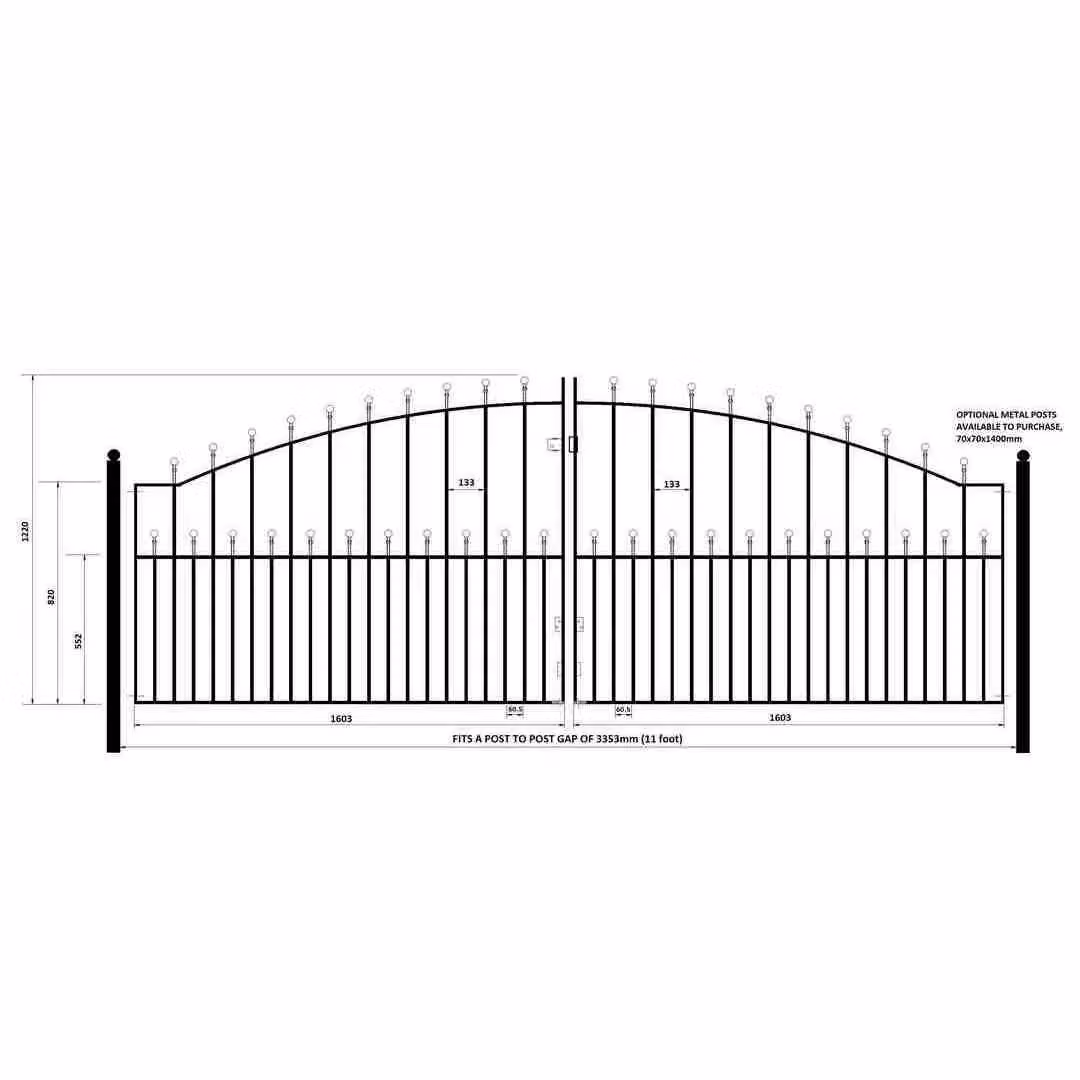 Burbage Iron Craft Manor Ball Top Arched Double Driveway Gate in Black, W: 335.3 cm, H: 122.0 cm – 2