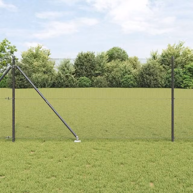 Berkfield Home Grey Steel Welded Wire Fence with 7 Spike Posts, W: 120 cm, L: 10 m – 1