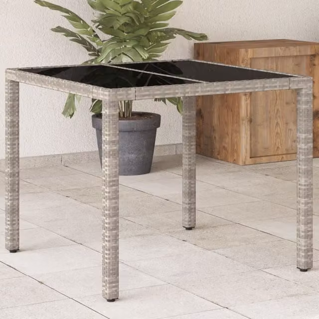 Berkfield Home Modern Garden Table with Glass Top in Light Grey, W/D/H: 90 x 90 x 75 cm – 1