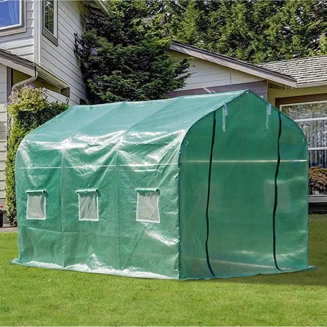 Outsunny Green Walk In Polytunnel Greenhouse with Steel Frame and Windows