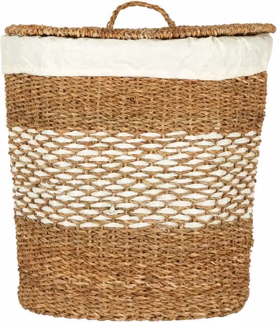 Interiors by Premier Natural Seagrass Oval Basket with Lid and Open Weave in Beige and Brown