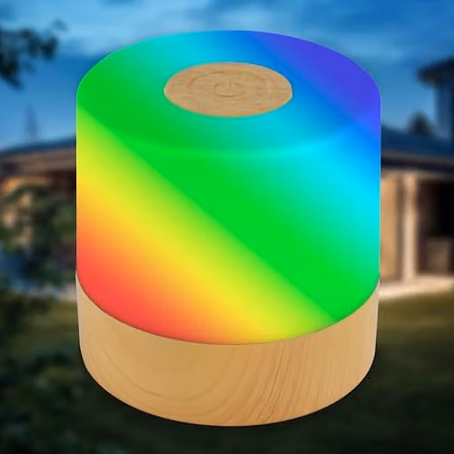B.K.Licht RGBW LED Cube Table Lamp, Rechargeable Cordless Wood Effect in Beige, IP44 Dimmable Touch Lamp – 1