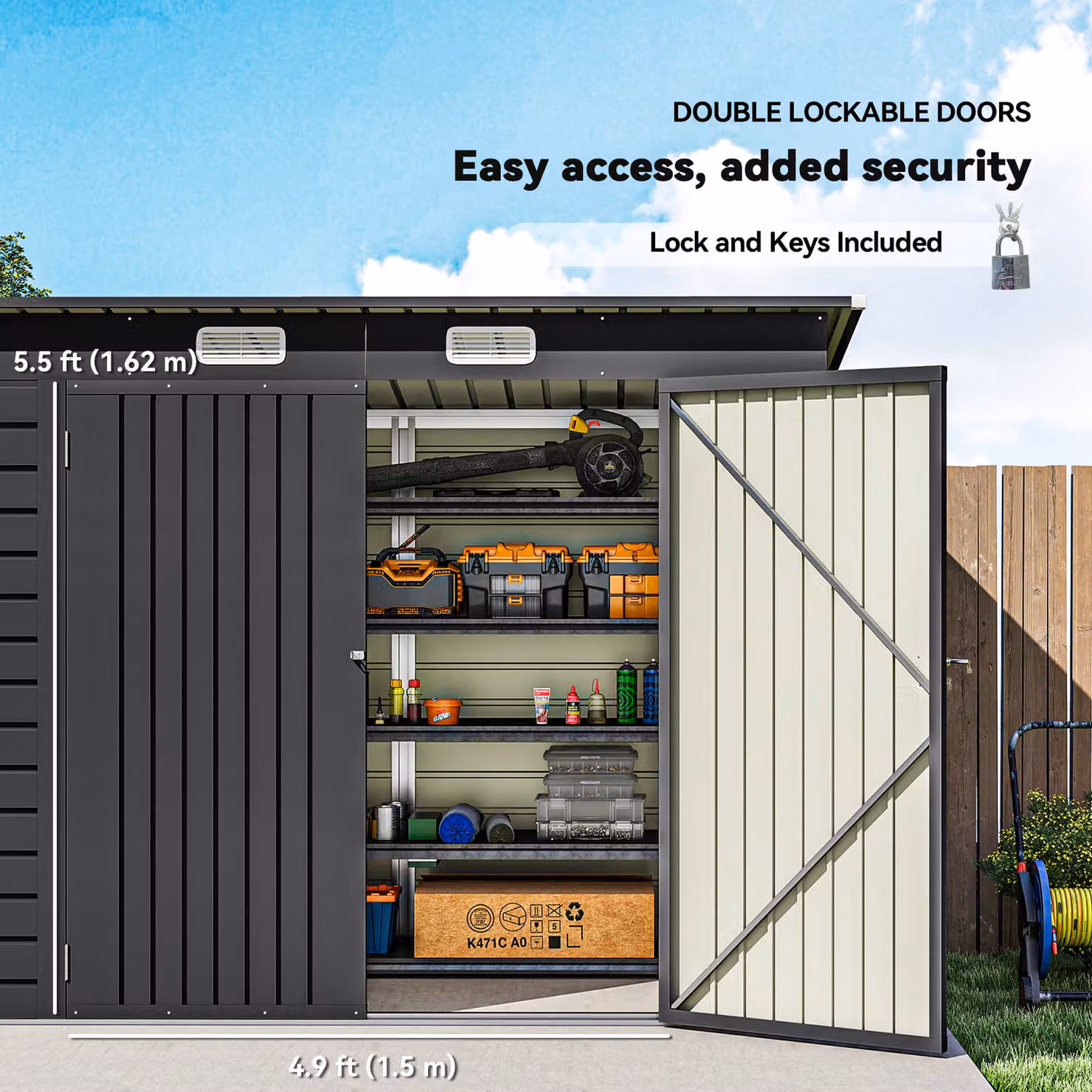 Outsunny Grey Galvanised Metal Garden Storage Shed with Double Doors and Pent Roof, W: 243.8 cm, D: 121.9 cm, H: 183.0 cm – 5