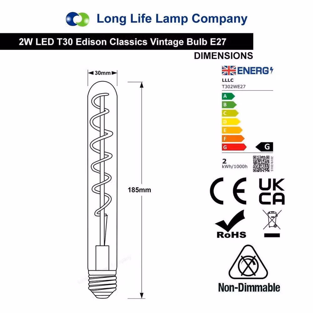 SPETLEK Orange Teardrop Spiral Filament LED Test Tube Light Bulb – 4