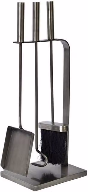 Lemon Pavilion 3 Piece Iron Fireside Companion Set in Grey Pewter, H 50 x W 15 x D 20.5 cm