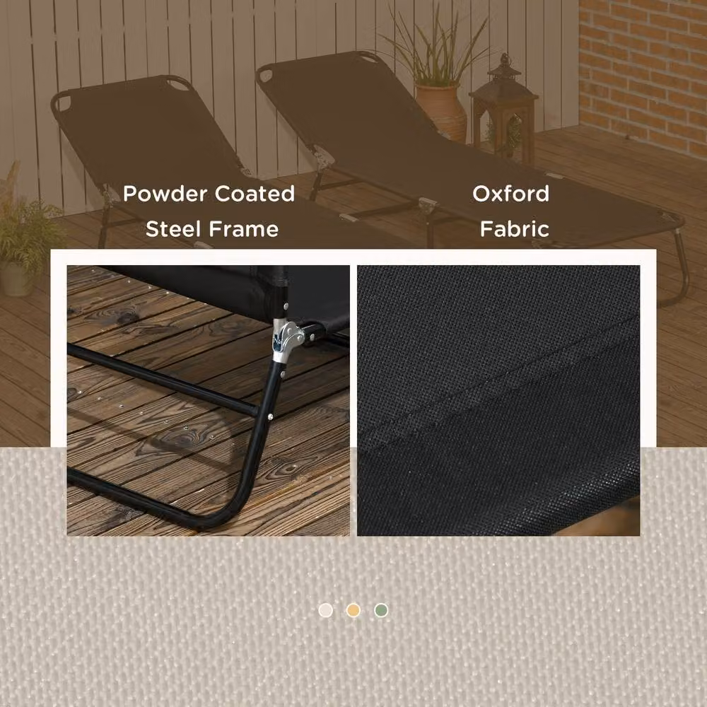 OUTSUNNY Set of 2 Folding Sun Loungers in Black with Adjustable Headrest and Textilene Fabric – 5