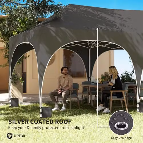 Outsunny Pop Up Gazebo with Gable and Windows, Dark Grey, W: 300 cm, D: 315 cm, H: 300 cm – 4