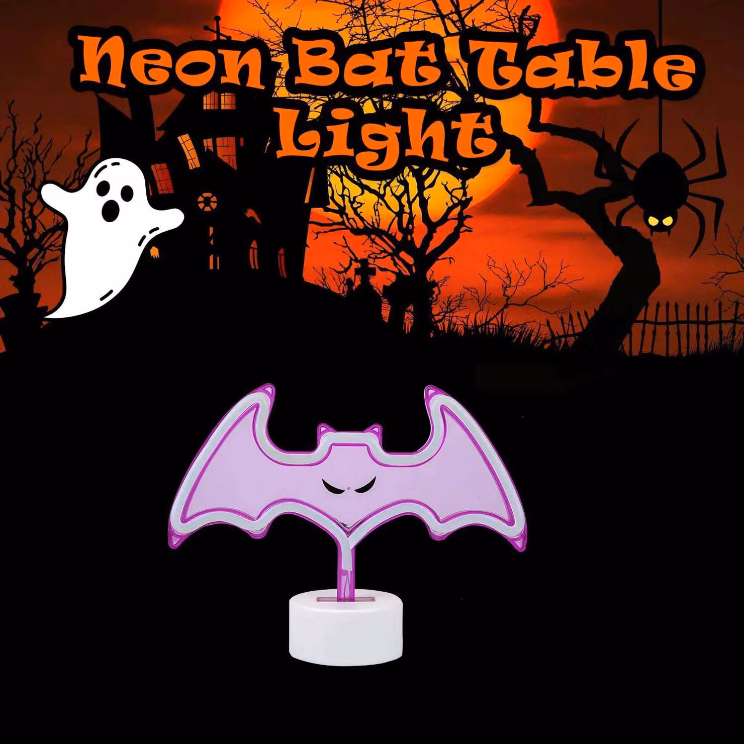 VFM e-Store Neon Bat Table Light Halloween Decoration in Purple, W: 20 cm, H: 26 cm – 3