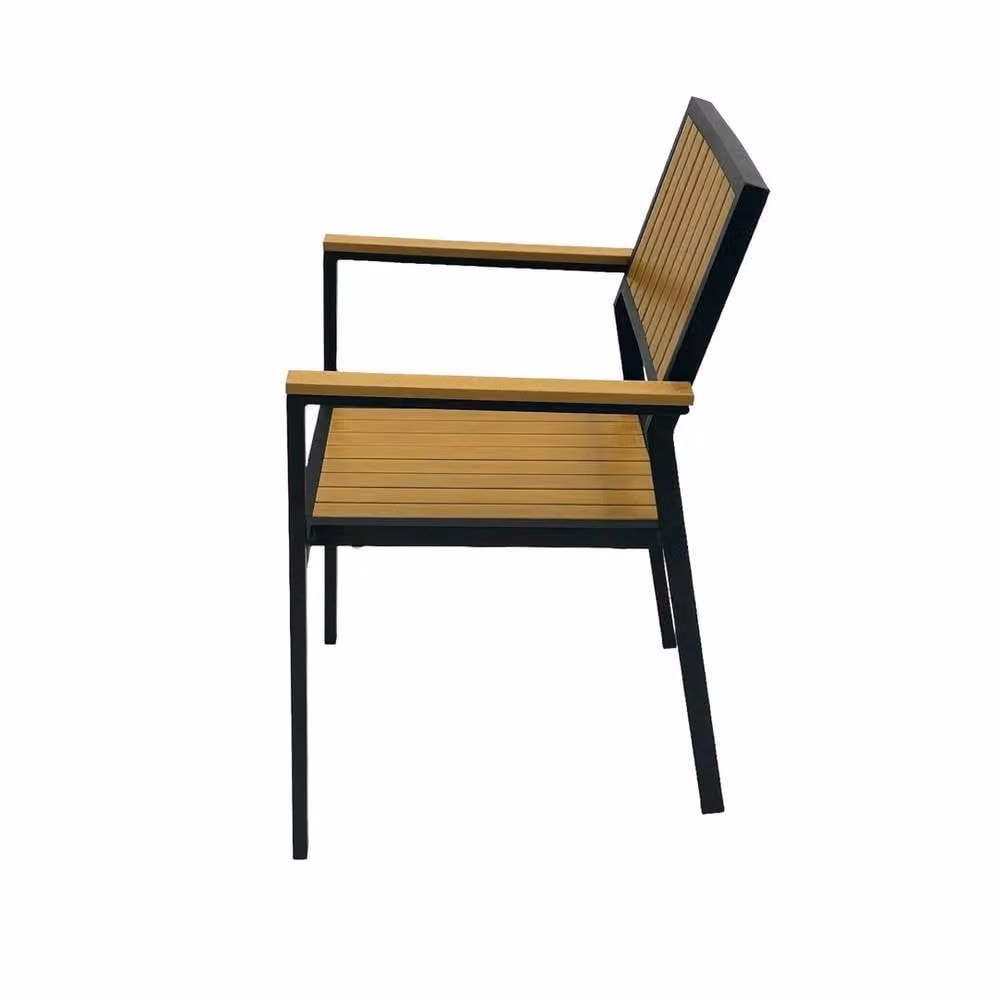 NESTLUNE Premier Stackable Garden Chairs in Brown and Black Powder Coated Steel – 3